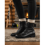 Bota Feminina Coturno Cano Curto Couro Legítimo Preto