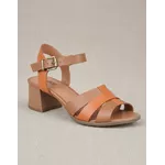 Sandália de Salto em Couro Whisky Laranja