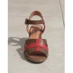 Sandália de Salto em Couro Café Vermelho