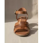 Sandália de Salto em Couro Whisky Conhaque