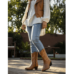 Bota Feminina Western Couro Legítimo Avelã Salto Bloco Texana 8805