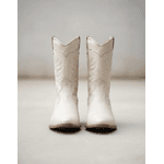 Bota Feminina Western Couro Legítimo Off-White Salto Bloco Texana 8805
