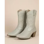 Bota Feminina Western Couro Legítimo Off-White Salto Bloco Texana 8805