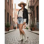 Bota Feminina Western Couro Legítimo Off-White Salto Bloco Texana 8805