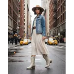 Bota Feminina Western Couro Legítimo Off-White Salto Bloco Texana 8805