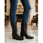 Bota Feminina Western Couro Legítimo Preto Salto Bloco Texana 8805 