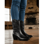 Bota Feminina Western Couro Legítimo Preto Salto Bloco Texana 8805 