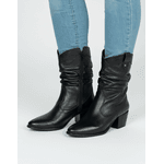 Bota Feminina Western Couro Legítimo Preto Salto Bloco Texana 8806 