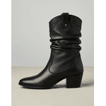 Bota Feminina Western Couro Legítimo Preto Salto Bloco Texana 8806 