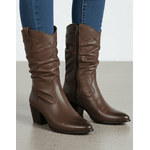 Bota Feminina Western Couro Legítimo Tamarindo Salto Bloco Texana 8806 
