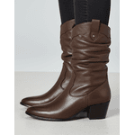 Bota Feminina Western Couro Legítimo Tamarindo Salto Bloco Texana 8806 