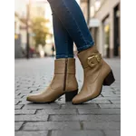 Bota Feminina Western Couro Legítimo Avelã Salto Bloco 8808 