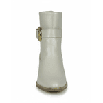 Bota Feminina Western Couro Legítimo Off-White Salto Bloco 8808