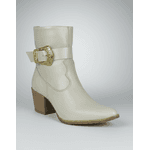 Bota Feminina Western Couro Legítimo Off-White Salto Bloco 8808