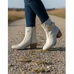 Bota Feminina Western Couro Legítimo Off-White Salto Bloco 8808