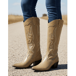 Bota Longa Feminina Western Couro Legítimo Avelã Salto Bloco Texana 8810