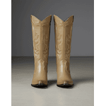 Bota Longa Feminina Western Couro Legítimo Avelã Salto Bloco Texana 8810