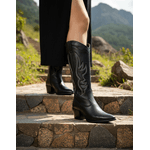 Bota Longa Feminina Western Couro Legítimo Preto Salto Bloco Texana 8810
