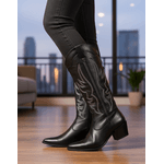 Bota Longa Feminina Western Couro Legítimo Preto Salto Bloco Texana 8810