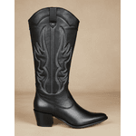 Bota Longa Feminina Western Couro Legítimo Preto Salto Bloco Texana 8810