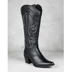 Bota Longa Feminina Western Couro Legítimo Preto Salto Bloco Texana 8810