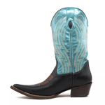 Bota Texana Masculina Couro Floater Preto e Fossil Azul Turqueza