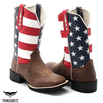 BOTA TEXANA BICO QUADRADO BORDADA BANDEIRA - FRANCA BOOTS