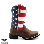 BOTA TEXANA BICO QUADRADO BORDADA BANDEIRA - FRANCA BOOTS