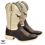 BOTA TEXANA BICO QUADRADO BOI SOLA MARFIM FRANCA BOOTS 
