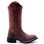 BOTA TEXANA HOPPER FEMININA BICO QUADRADO BORDADA PINK - FRANCA BOOTS