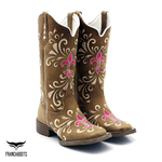 BOTA TEXANA HOPPER FEMININA BICO QUADRADO COURO LEGITIMO BORDADA