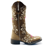 BOTA TEXANA HOPPER FEMININA BICO QUADRADO COURO LEGITIMO BORDADA