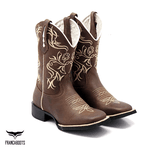 BOTA TEXANA FRANCA BOOTS BICO QUADRADO BORDADO BEGE FRANCA BOOTS