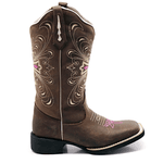 BOTA TEXANA HOPPER FEMININA FRANCA BOOTS BICO QUADRADO CRUZ ROSA