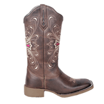 BOTA TEXANA FEMININA FRANCA BOOTS EM COURO CRUZ ROSA SOLA CAFÉ