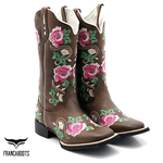 BOTA TEXANA HOPPER FEMININA FRANCA BOOTS BICO QUADRADO FLORES F32