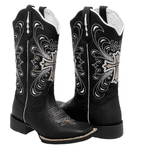 BOTA TEXANA HOPPER FEMININA FRANCA BOOTS BICO QUADRADO PRETA CRUZ