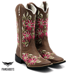 BOTA TEXANA HOPPER FEMININA FRANCA BOOTS BICO QUADRADO FLORES PINK