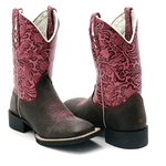 BOTA TEXANA FEMININA FRANCA BOOTS BICO QUADRADO ROSA