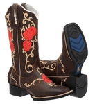 BOTA TEXANA FEMININA HOPPER FRANCA BOOTS FLORES VERMELHAS