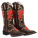 BOTA TEXANA FEMININA HOPPER FRANCA BOOTS FLORES VERMELHAS