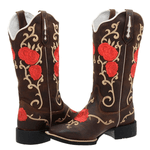 BOTA TEXANA FEMININA HOPPER FRANCA BOOTS FLORES VERMELHAS