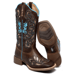 BOTA TEXANA FRANCA BOOTS HOOPER FEMININA COM RECORTES A LASER AZUL FB2222