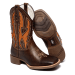 BOTA TEXANA FRANCA BOOTS MASCULINA COM RECORTES A LASER LARANJA FB2228 