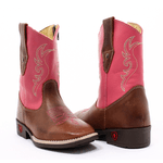 BOTA TEXANA INFANTIL BORDADA EM COURO ROSA