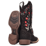 BOTA TEXANA FRANCA BOOTS BORDADA FLORAL HOPPER SOLADO CAFÉ 