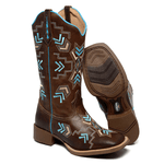 BOTA TEXANA FRANCA BOOTS FEMININA BORDADA AZUL FB2257 