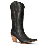 BOTA TEXANA FEMININA COURO FLOATER PRETO COM DETALHE A LASER