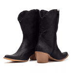 Bota Texana Feminina Couro Brilhante Preto 