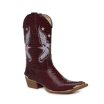 BOTA TEXANA MASCULINA COURO ANACONDA VINHO COM BIQUEIRA DE METAL DOURADA